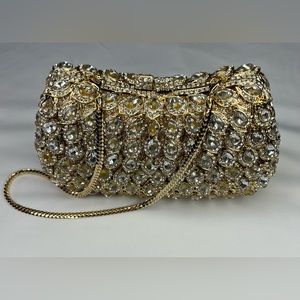 Evening Clutch, Diamond rhinestone crystals, Gold Preowned EUC